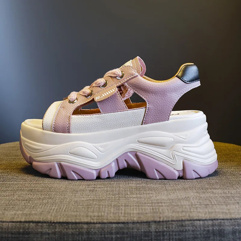 Sports Sandals for Women 2026 Summer High Heels Soft Bottom Retro Wind Fish Mouth Shoes Hollow Out 8cm Strap Sandals for Womens