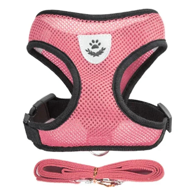 Breathable Mesh Pet Harness & Leash Set Adjustable Polyester Vest Harness with Collar Suitable for Cats Puppies Small Medium Dog