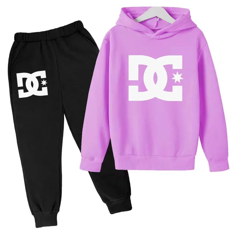 Kids 3-12 Years Top +Pants 2P Clothing Sweatshirt Alphabet Fashion Print Hoodie Boys Coat Sport Casual Girls Clothes Jogging Set
