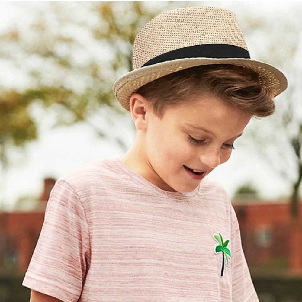 Children Kids Summer Beach Straw Hat Jazz Panama Breathable Hat Large Brim Outdoor Breathable Hats Girls Boy Sunhat