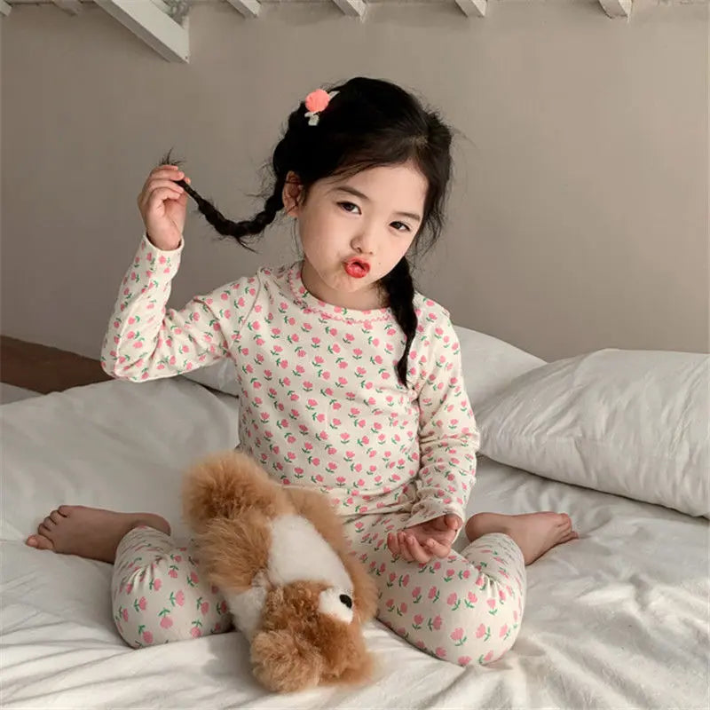 Children Home Clothing Set 2-8 Year Old Girls Fashionable German Velvet Pajamas Autumn and Winter Two Piece Set of Warm Pajamas