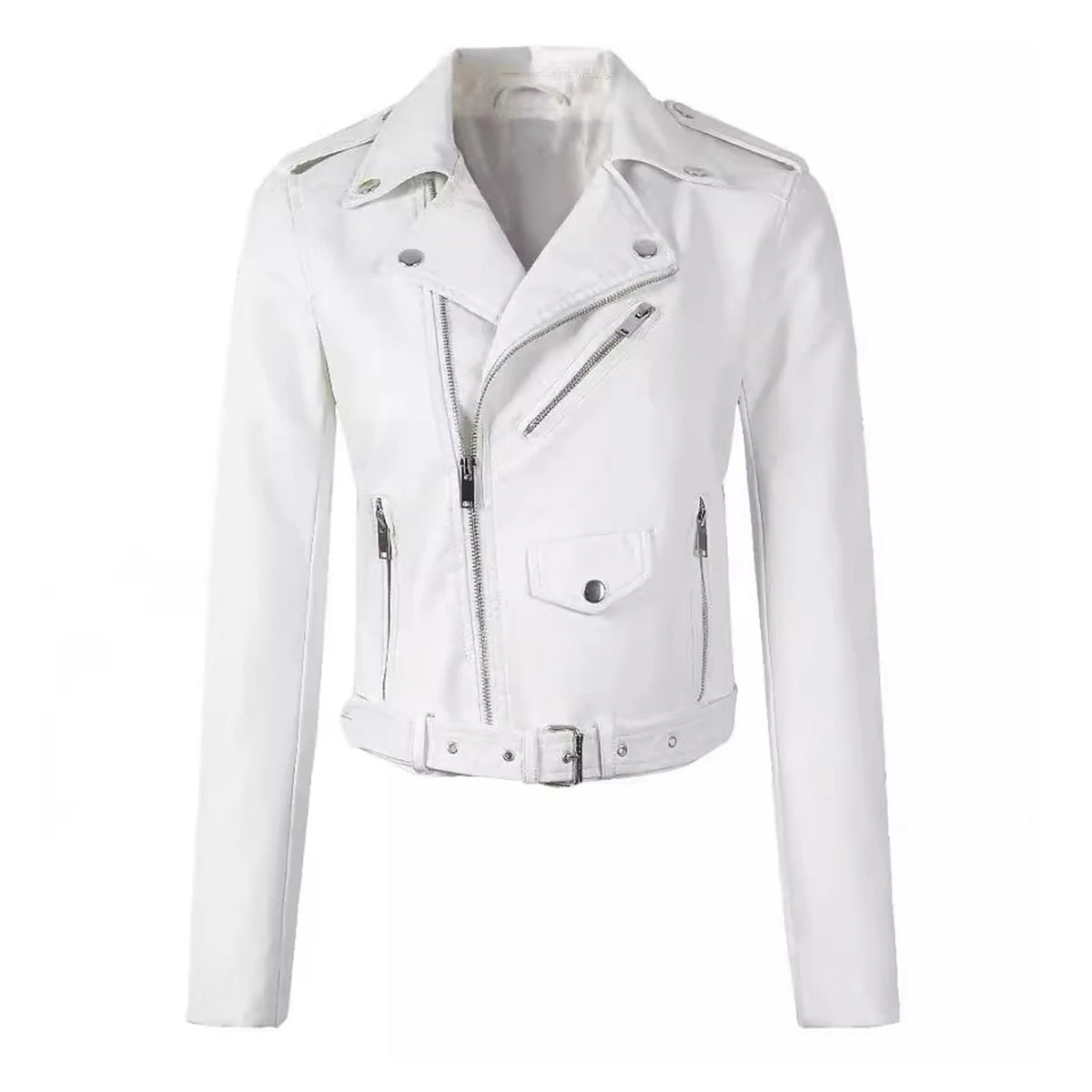 Women Faux Leather Jackets Casual Solid Color Lapel Button Lady Clothings Zip Up Slim Fit Comfortable Women's Winter Down Jacket