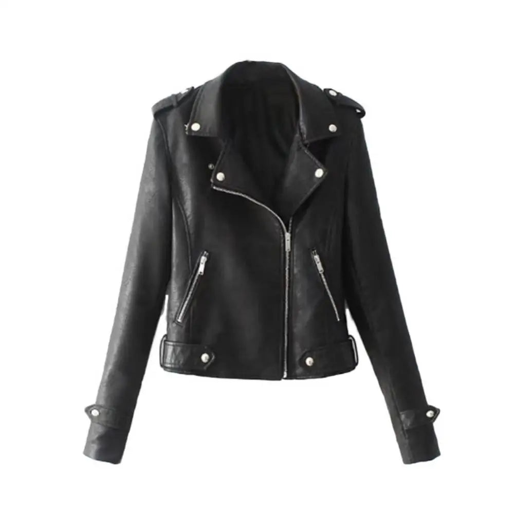 Women Faux Leather Jackets Casual Solid Color Lapel Button Lady Clothings Zip Up Slim Fit Comfortable Women's Winter Down Jacket
