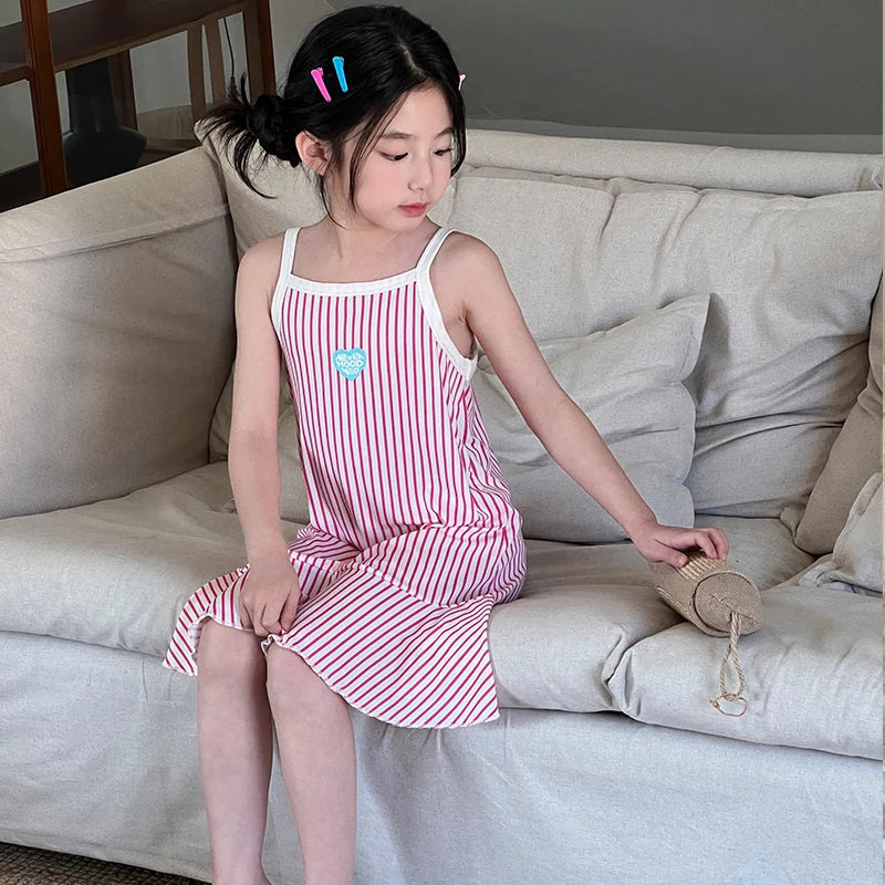Cute Dress For Kids Girl Summer Dresses Children's Fashion Dress Thin Girls' Halter Children's Flower Polka Dot Plaid Nightgowns