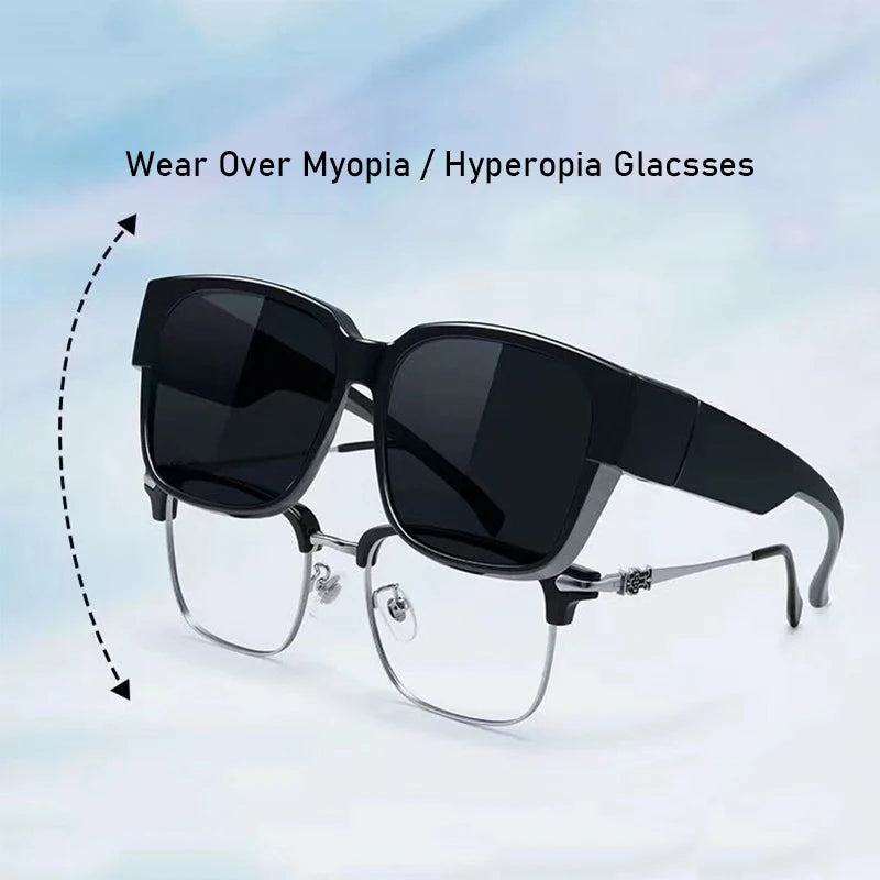 Men Women Polarized Sunglasses Wear Over Myopia Prescription Glasses Vintage Outdoor Travel Night Vision Driving Goggles