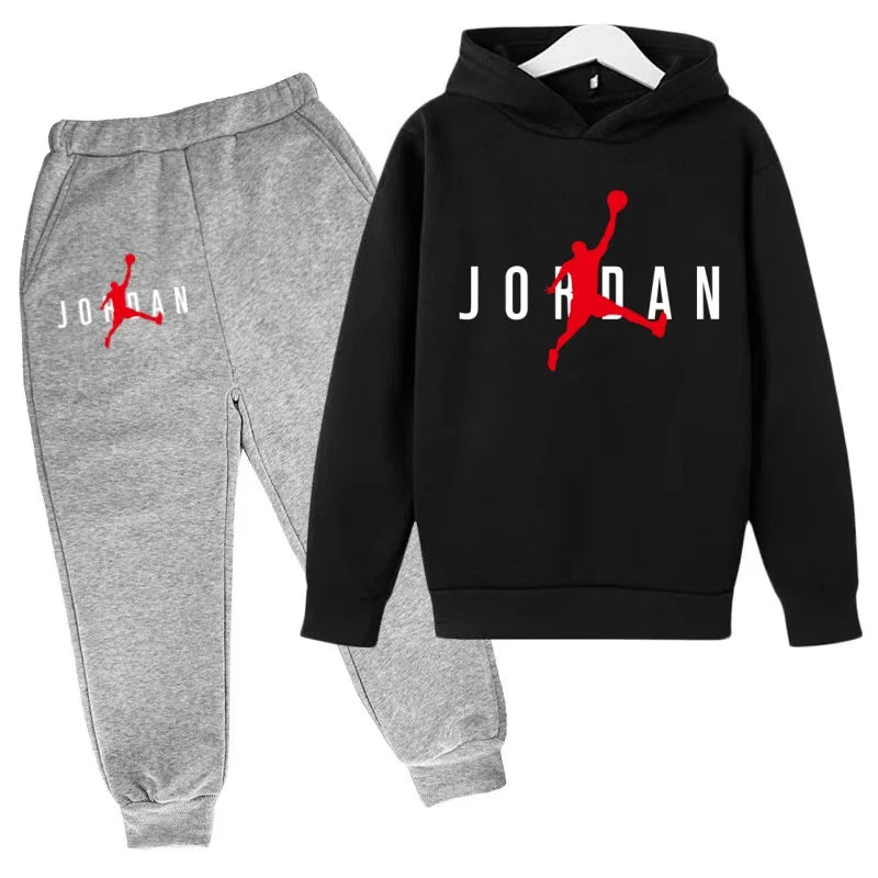 Kids Clothes Hoodie Basketball Letters Pullover Boy Girl 3-12Years Blue Sweatshirt+Black Pants Charming Leisure Brand Sports Set