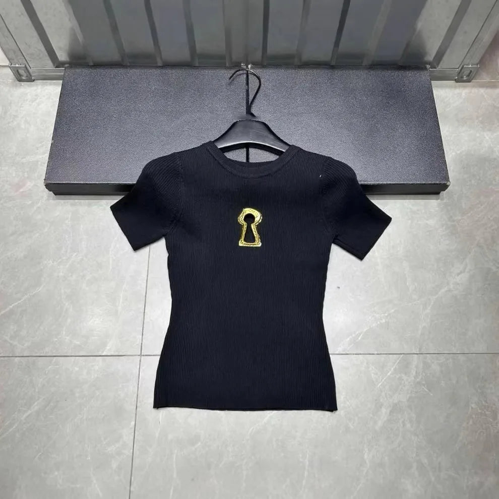 High Quality Summer New Hollowed Out Stand Up Collar Knitted Sweater Tshirt Women Commuting Slimming Sweater T-shirts Top