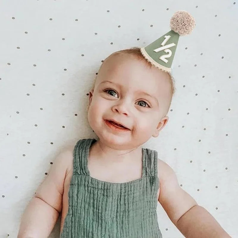 1/2 Birthday Party Hat for Baby Boy Girl Green Pink Photo Props Half Birthday 6 Months Party Decorations Gift for Boys