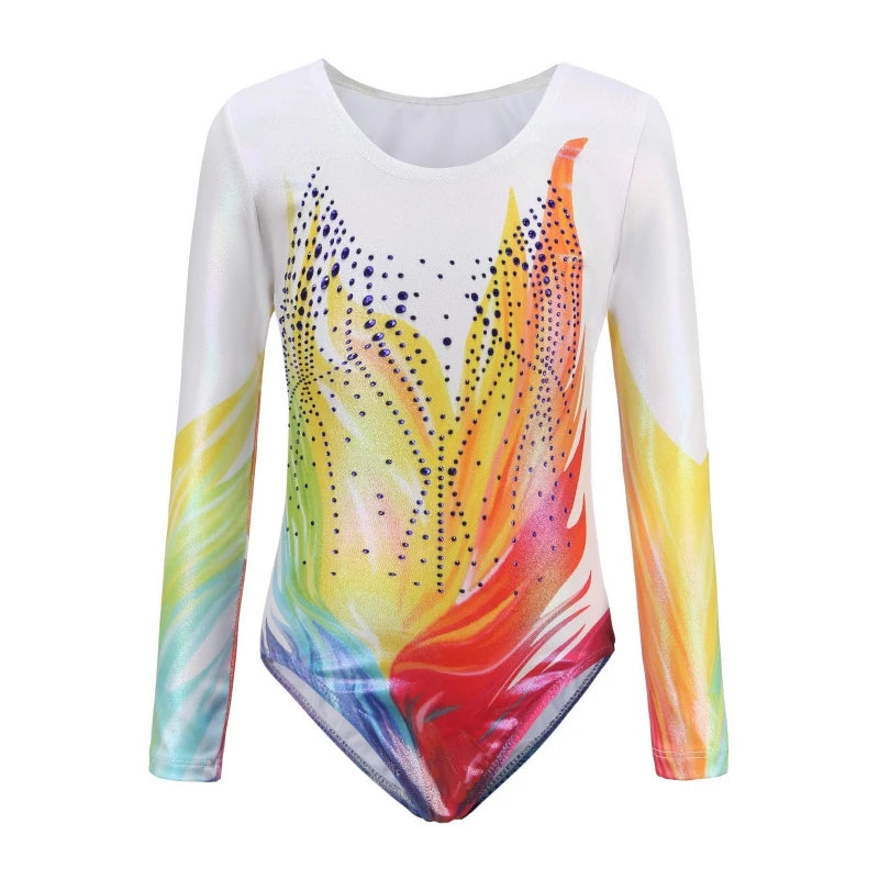 Children Girls Gymnastic Leotards Long Sleeve Unitard Sparkly Tumbling Dance Leotards 5-12 Years Kids Stage Costume