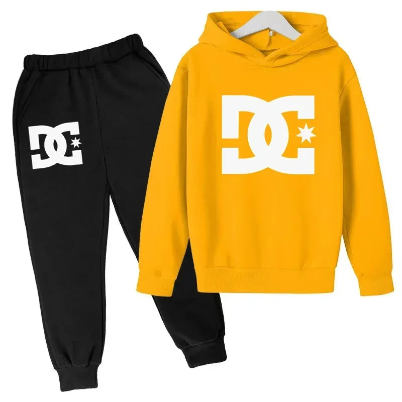 Kids 3-12 Years Top +Pants 2P Clothing Sweatshirt Alphabet Fashion Print Hoodie Boys Coat Sport Casual Girls Clothes Jogging Set