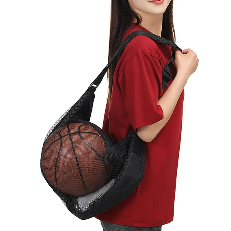 1 Pcs Single Ball Bag With Zipper Pocket Mesh Ball Storage Bag Sport Equipment Drawstring Sling Storage Net Carrying Basketball