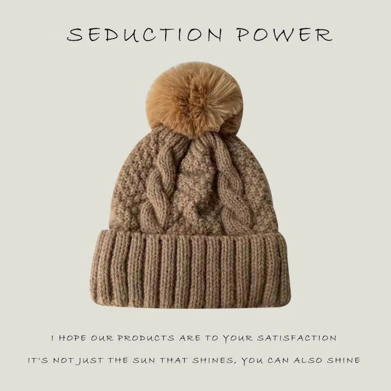 Women's Hats Autumn And Winter Thick Warm Fleece Yarn Hat Solid Color Knitted Hat Versatile Winter Thermal Knitted Hat Fashion