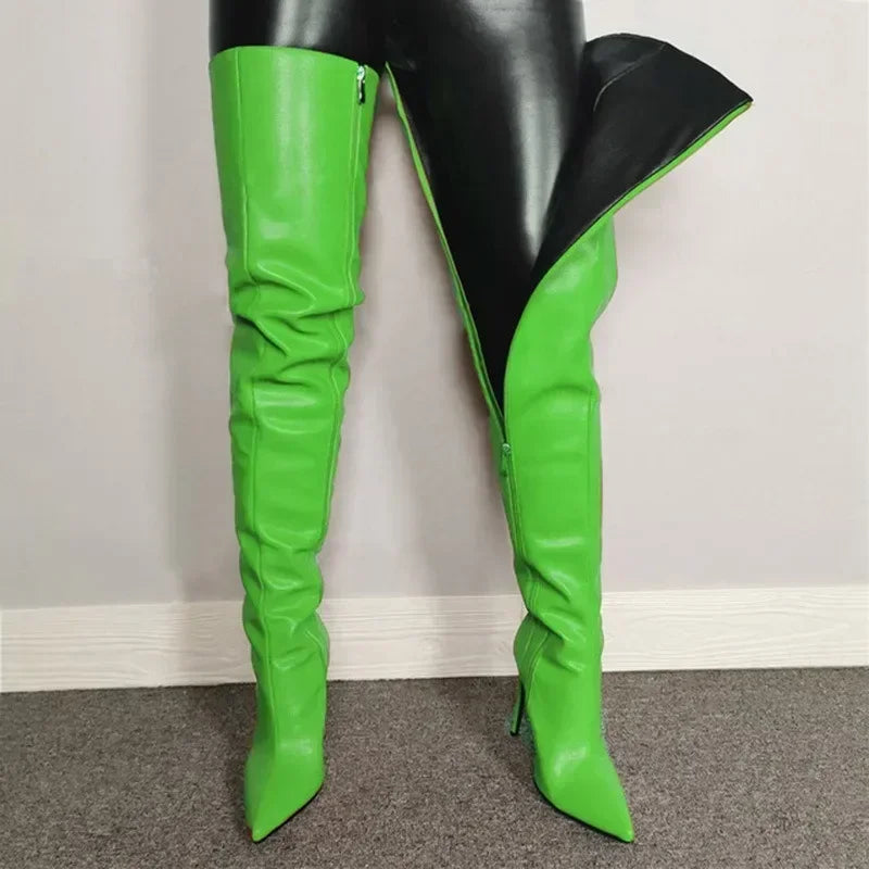 New Women Over The Knee Boots Sexy Pointed Tip Stretch Boots Luxury Stack High Heeled Boots for Woman Designer Shoes Botas Mujer