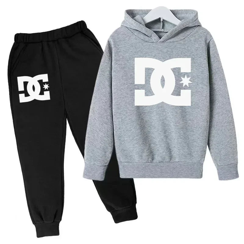Kids 3-12 Years Top +Pants 2P Clothing Sweatshirt Alphabet Fashion Print Hoodie Boys Coat Sport Casual Girls Clothes Jogging Set