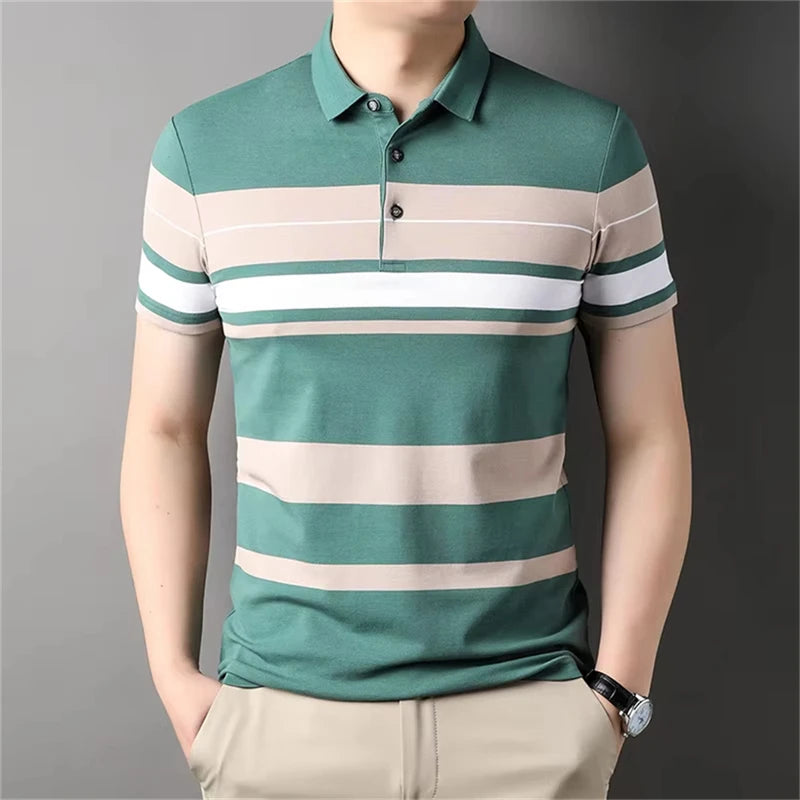 Retro Stripe Graphic Polo Shirts For Men Simple Fashion Daily Wear 3D Printed Father Polo Shirt Casual Breathable Oversized Tops