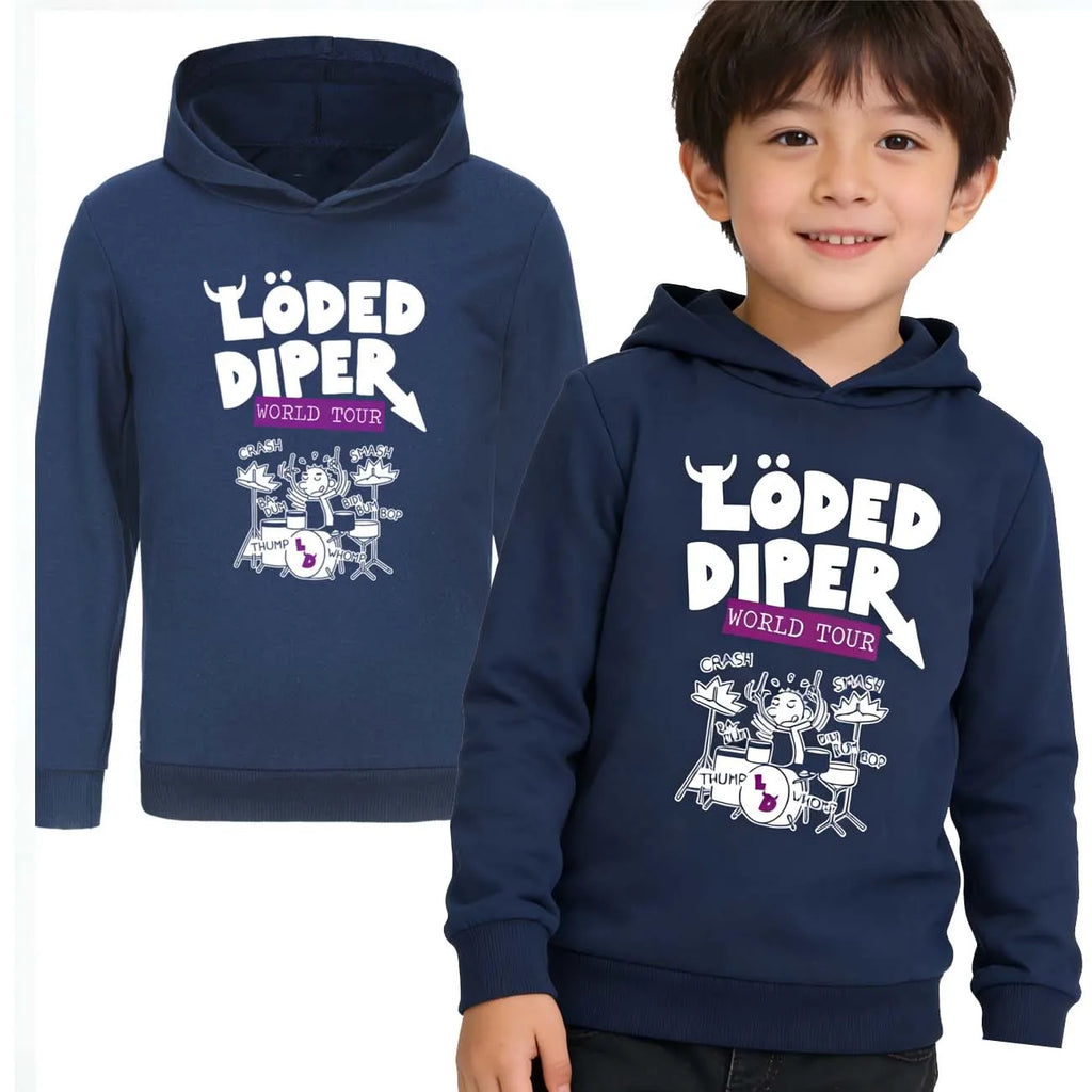 Kids Loded Diper Hoodie Diary of a Wimpy Kid Rock Band Pullover Hooded Sweatshirt for Boys Girls Casual Music Fans Top