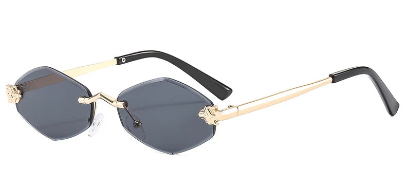 Luxury Polygon Sunglasses for Women Hipster Irregular Rimless Sunglasses Ladies Small Metal Frame Vintage Rhombus Eyewear Brown