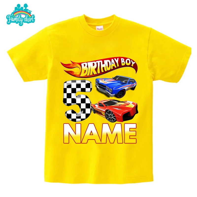 Kids Racing Birthday T Shirt 5 Year Old 2nd T Shirt Kids Shirts for Children Party BOYS Summer Custom Name Toddler Baby T Shirts