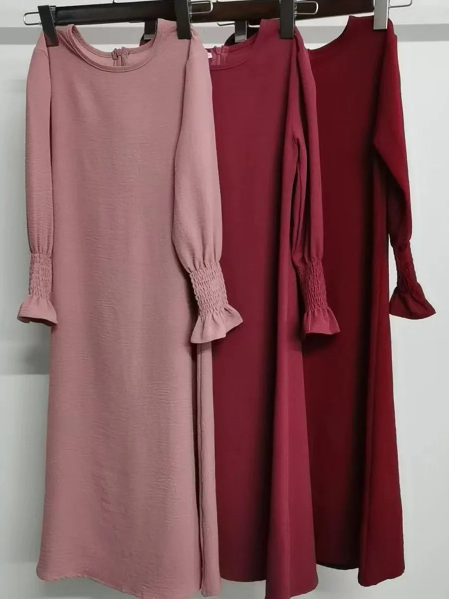 Muslim Kids Girl Dubai Abaya Ruffle Solid Long Dress Modest Ramadan Robe Kaftan Femme Musulmane Islamic Clothing African Dresses