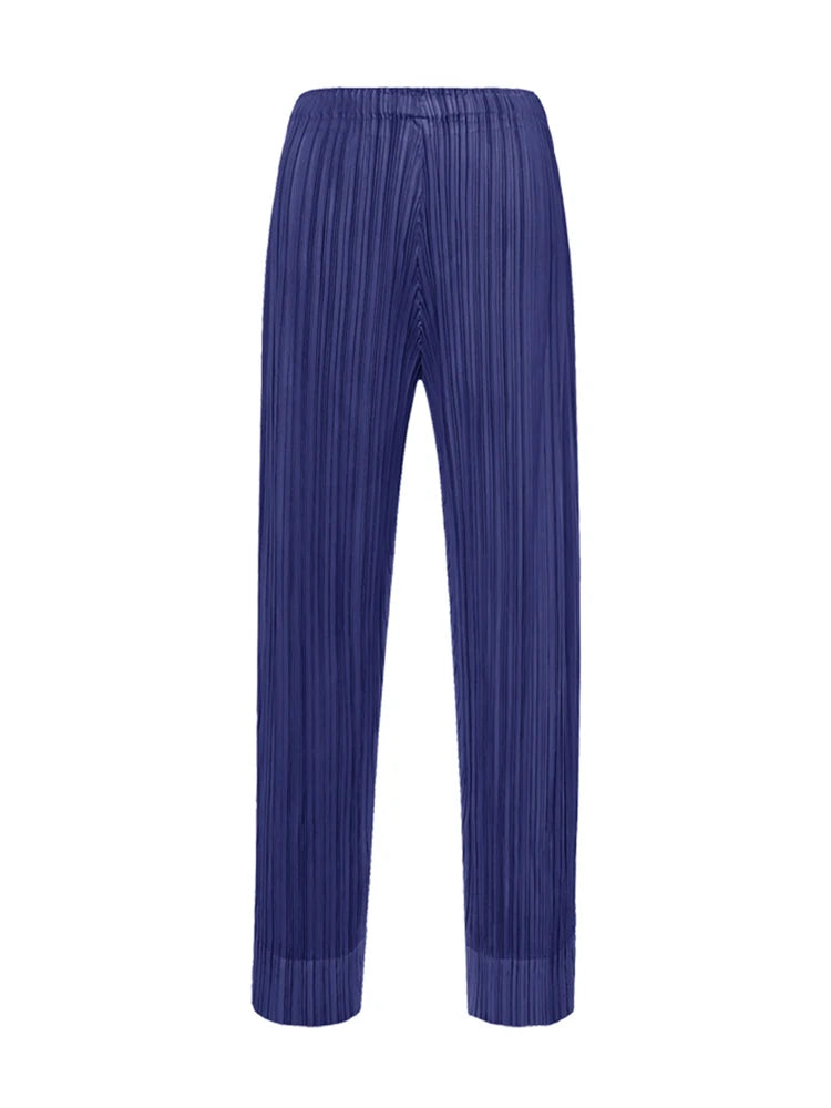 Miyake Pleated Simple Casual Ankle-Length Pants Spring Summer Autumn Pencil Pants Korean Fashion Women Basics Trousers In Stock