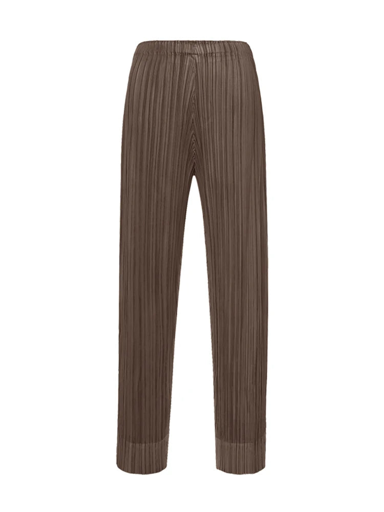 Miyake Pleated Simple Casual Ankle-Length Pants Spring Summer Autumn Pencil Pants Korean Fashion Women Basics Trousers In Stock