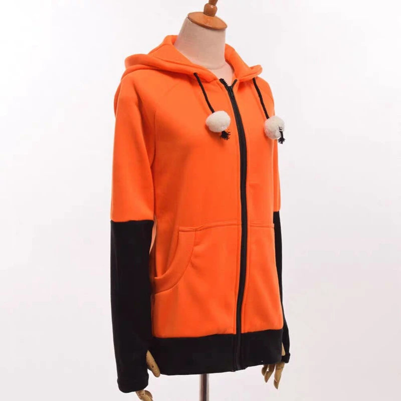 Animal Fox Ear Cosplay Costumes Hoodie Coat Warm Orange Green Sweatshirt Unisex Hoodies Carnival Party Clothes