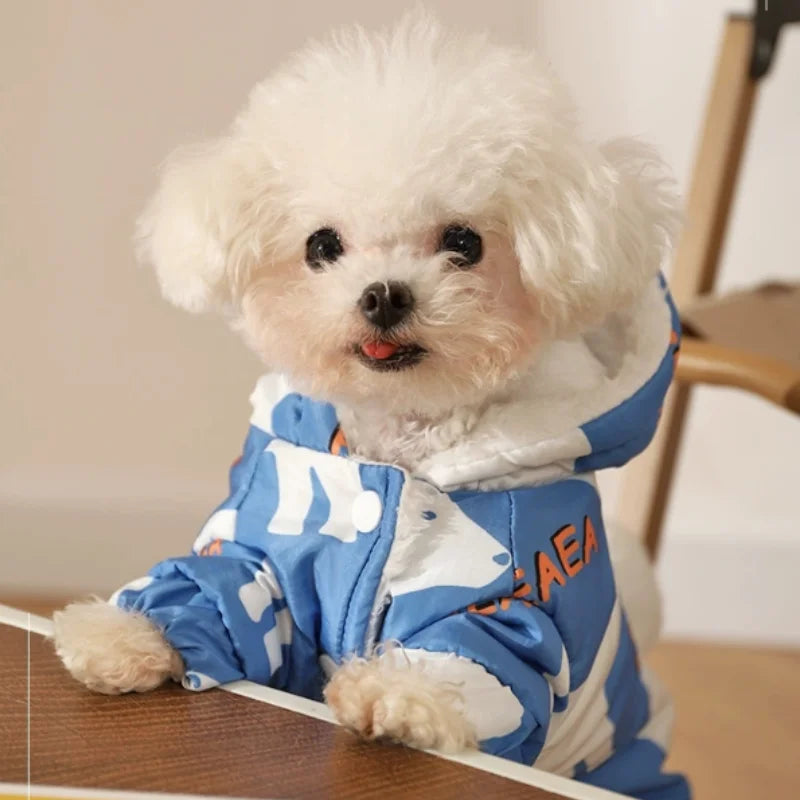 Dog Clothes Parkas Autumn and Winter Splash-proof Puppy Warm Four-legged Cotton Clothes Pet Outdoor Waterproof Clothing Teddy