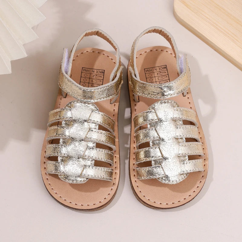 Sandalias Fashion Girls' Shoes 2026 Summer New Kids Sandals Comfort Non Slip Flat Girls' Beach Shoes Retro Child Roman Sandals