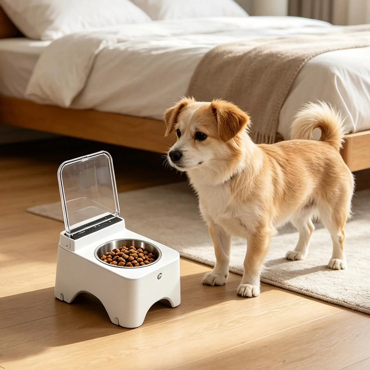 Pet Feeder With Automatic Lid Cat Food Dispenser Pet Bowls Drink Water Feeding Bowl Dustproof Feeder For Cat Dog Pet home