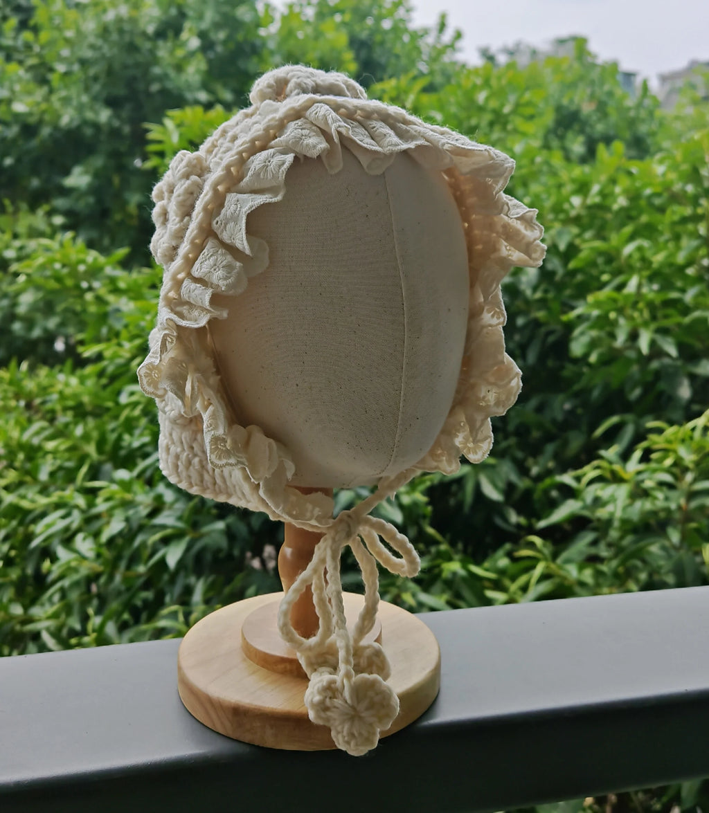 5-10 years old girls Hats Flower Hollow-out Bonnet Jacquard Knitted Cap for Children Hat Outdoor Headwear Kids Hair Accessories