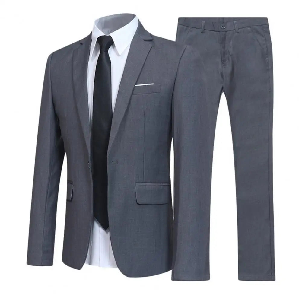 2026 Men Suit Set Turndown Collar Formal Business Suit Male Blazer Jacket Pants Set Job Interview Gentleman Suit Slim Wedding Se