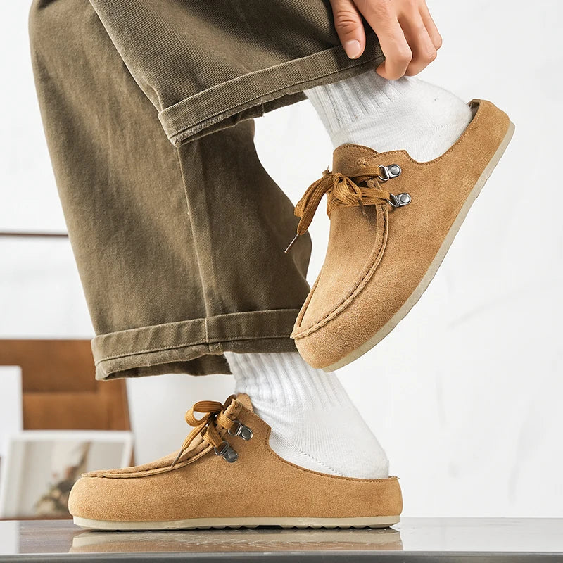 2026 Men Exclusive Loafers British Retro Mule Shoes Flat Sole Comfortable Non Slip Vulcanized Shoes Street Casual Walking Shoes