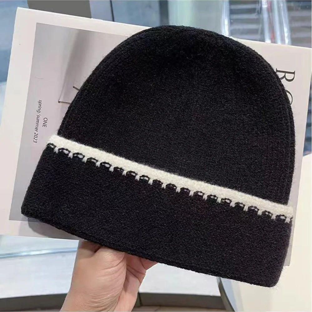 Women's Fashion Ear Protection Warm Knitted Hat Simple Trendy Full Coverage Beanies Versatile Cold Hat Autumn Winter Outdoor