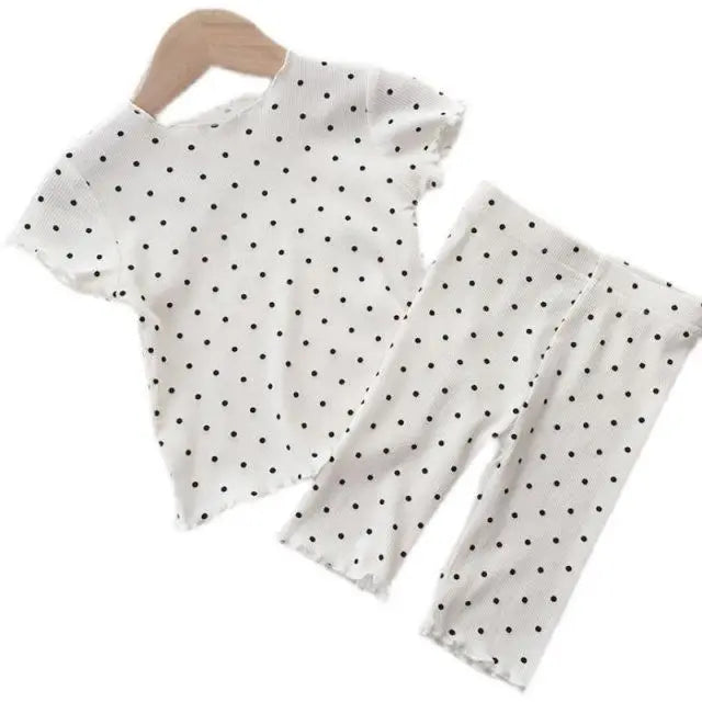 New Korean Home Clothes Baby Girls Summer Pajamas Suits Two-piece Flora Print Tshirt 1-8 Years Short Sleeve Tops+Short Pants