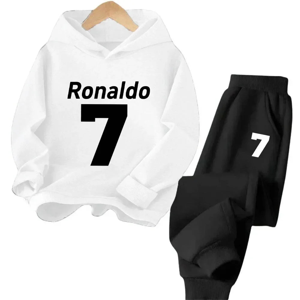Ronaldo Kids' Sportswear Set: Minimalist Print Hoodie and Pants – A Christmas Gift for Boys and Girls