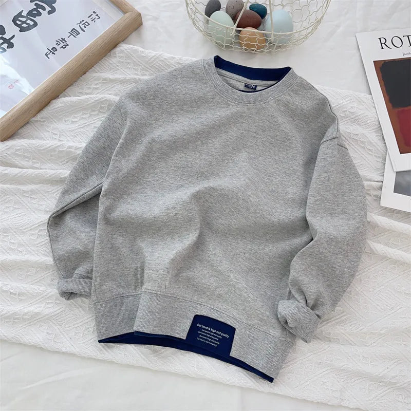 4 5 6 8 10 12 14 Years Boys Hoodies Patchwork Round Neck Long Sleeve Sweatshirt For 4-14Y Teen Kids Sports Casual Pullover