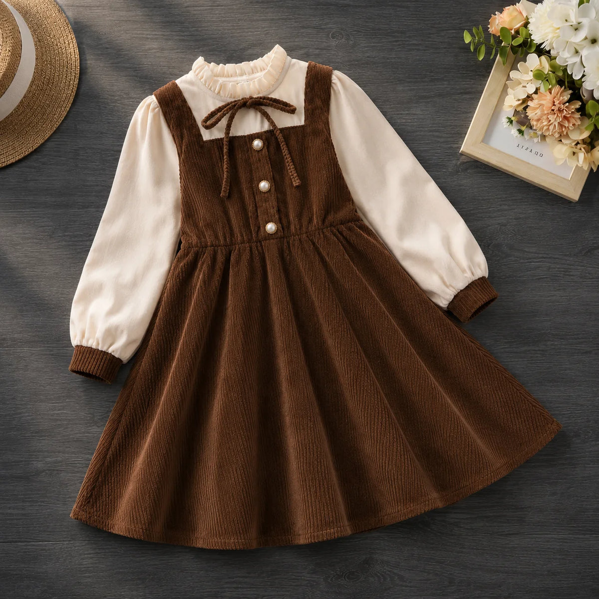 Kids Corduroy Long Dresses for Girls Clothes Teenagers Children Outfits Party Dress Autumn Warm Baby Costumes 6 8 10 12 13 Years