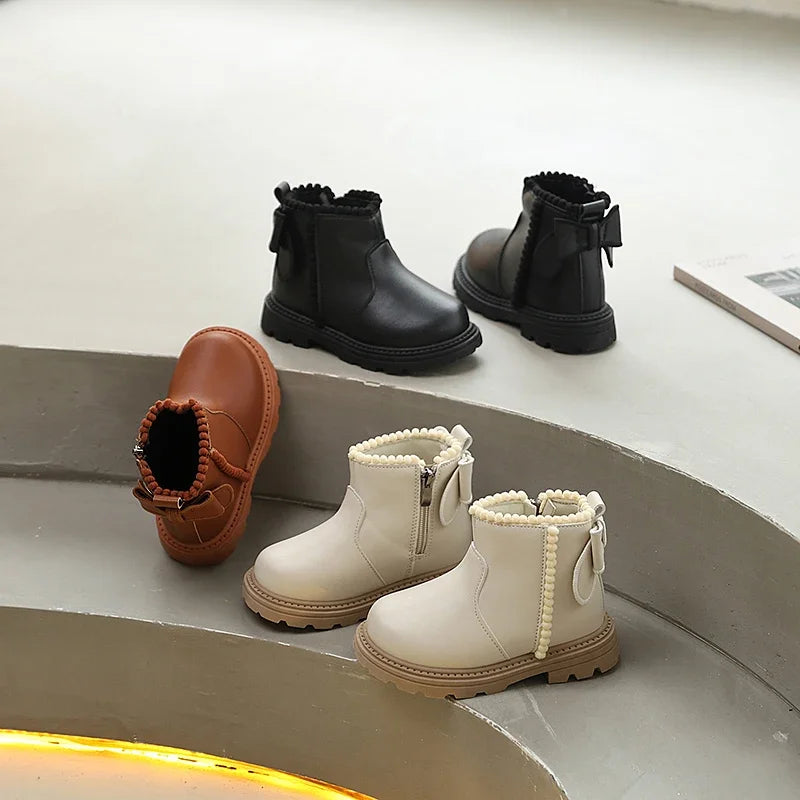 New Kids' Ankle Boots Fashion Spring Autumn Girls Short Leather Boots Elegant Princess Catwalk Children's Casual Platform Boots