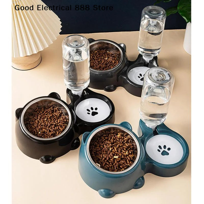 【G】2 In 1 Pet Feeding Bowl Set With Automatic Water Dispenser Non Slip Base For Small Dogs Cats Indoor Daily Feeding Use
