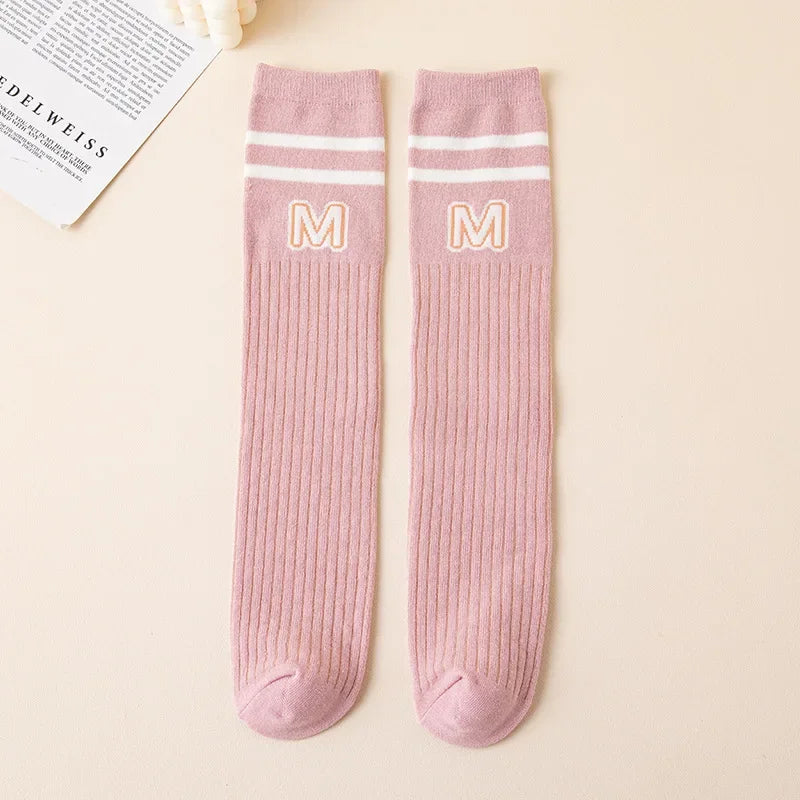 Kids Boy Girl School Sock Fashion Letter M Knee High Sock for Toddler Stocking Children Spring Autumn Cotton Soft Sock