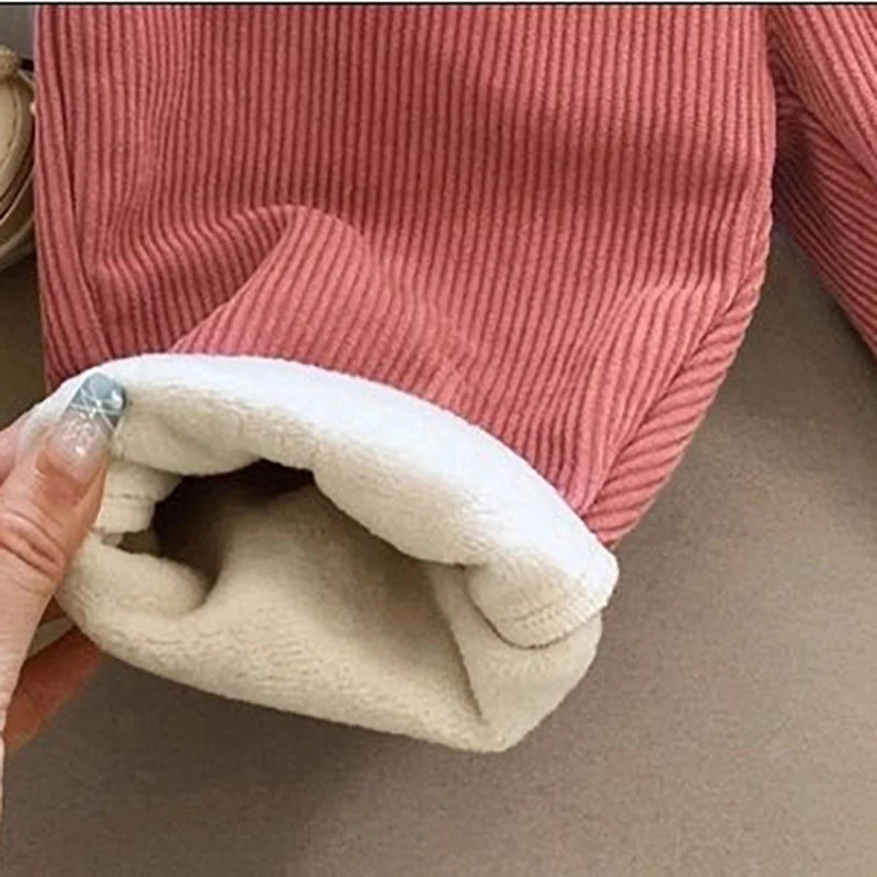 Kids Corduroy Pants Fleece Lined Wide Leg Trousers Autumn Winter Warm Elastic Waist Vintage Casual Pants for 1-6Y Girls