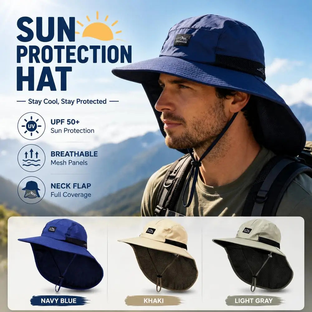 Men's Fisherman Hats Summer Outdoor Sun Protection Hats Wide Brim Waterproof Hiking Breathable Against Ultraviolet Rays Camping