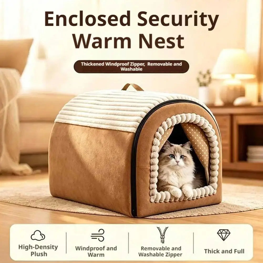 Winter Enclosed Pet Bed Thickened Portable Dog House & Cat Tent with Washable Bedding Needed Bed for Small Medium Large Dogs