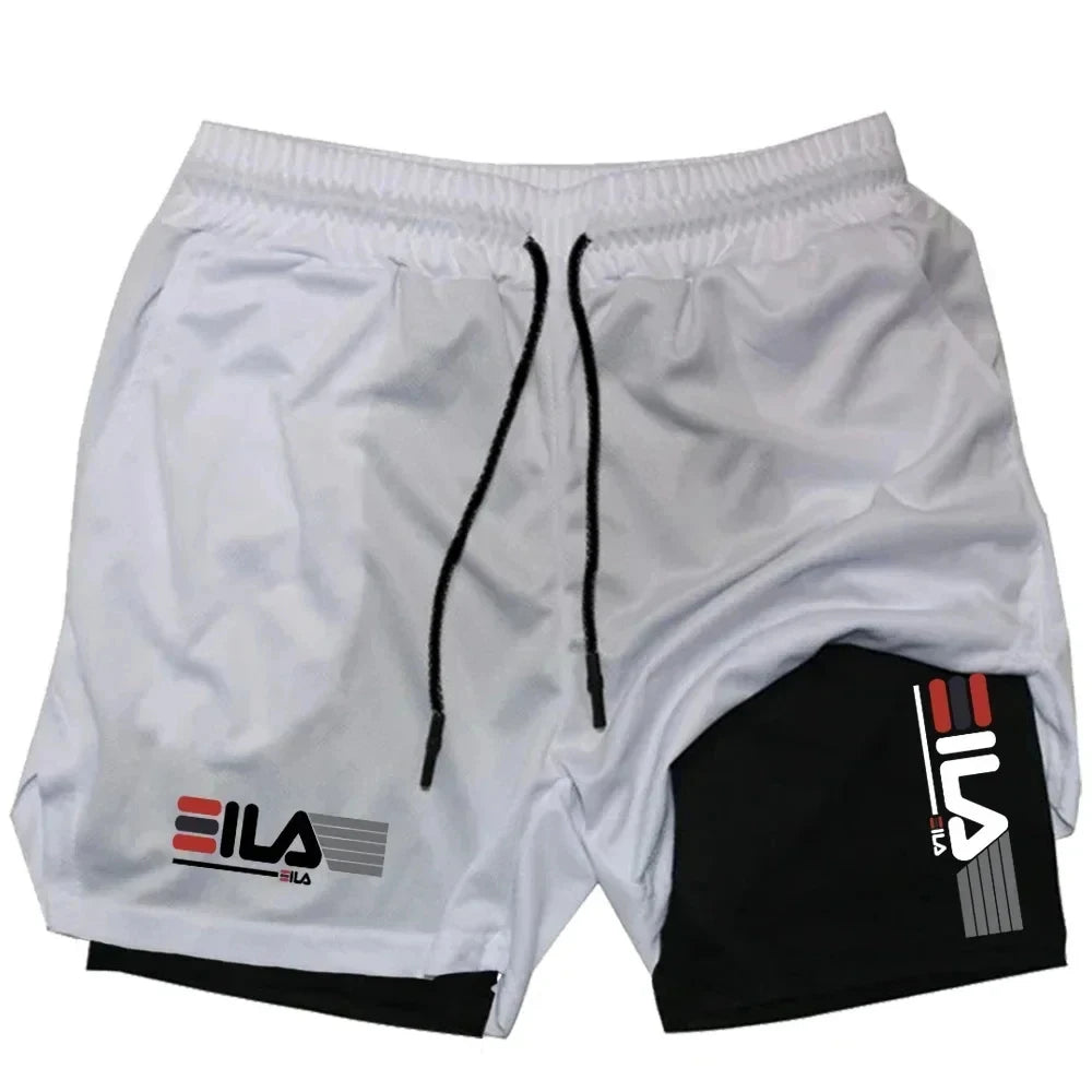 Men's sports shorts double layer two-in-one quick-drying breathable casual shorts summer running sportswear pants M-3XL