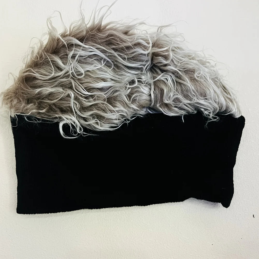 Novelty man's hairpiece hat, unique man's hairpiece knitted hat, hip-hop fashion snap-back hat, man's party cosplay accessory