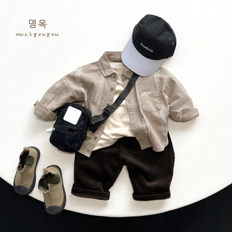 Kids Fashion Shirt Spring Loose Cardigan Children Girls Soft Comfortable Blouses Cotton Vintage Shirts Boys Spring Clothes