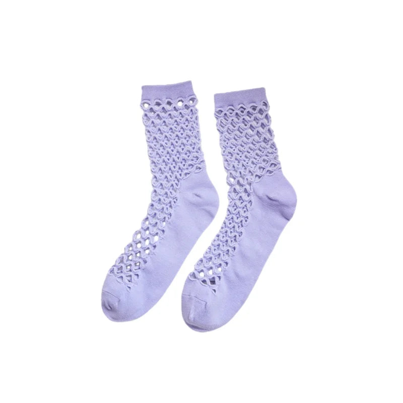 1pair Women Mesh Socks Individual Fashion Breathable Fishnet Mid-Calf Sock Thin Comfortable Casual Sox Elastic High Quality