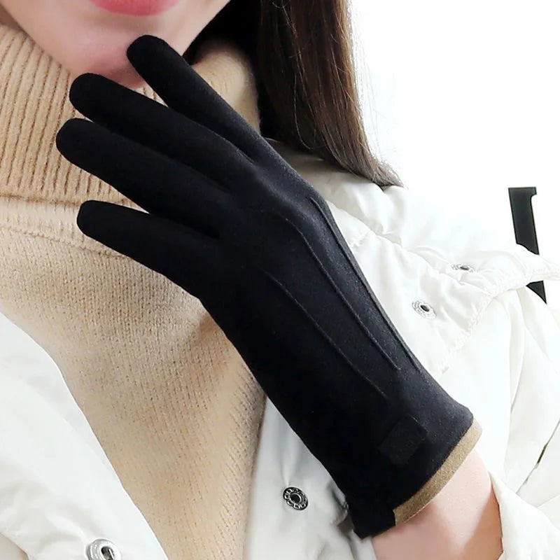Women Gloves Autumn Winter Fleece Fashion Warm Elastic Touch Screen Windproof Cycling Windproof Business Lady Velvet Gloves