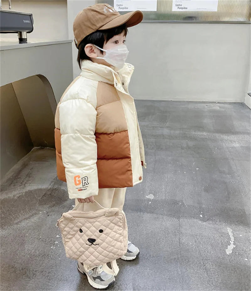 Kids Winter Warm Down Coats Children Casual Versatile Zipper Jacket Boys Girls Comfort Thick Plush Thermal Outdoor Outerwear