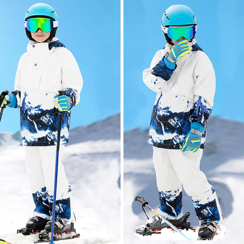 Girls Boys Snowboarding Wear,Children's Snowsuits,2-Piece Skiing Jacket Pants,Winter Waterproof Windproof Fleece Kids Ski Coat